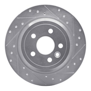 Land Rover LR2 Brake Rotor (1) - Rear Right - R1 Concepts - Drilled & Slotted - Silver - `13-`15